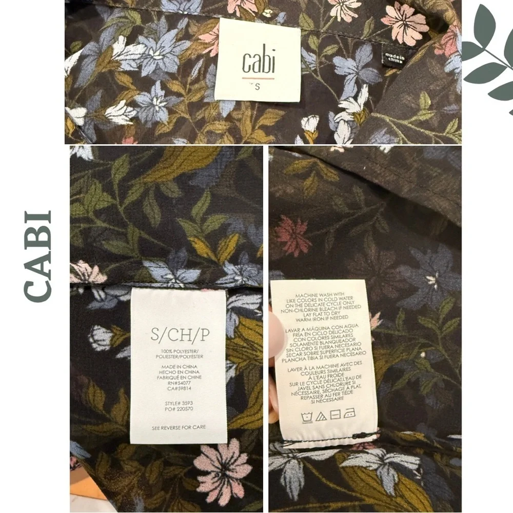 Cabi Women’s Sheer Floral Button-Down Floret Blouse Ruffle Collar  – Size Small - Picture 6 of 6